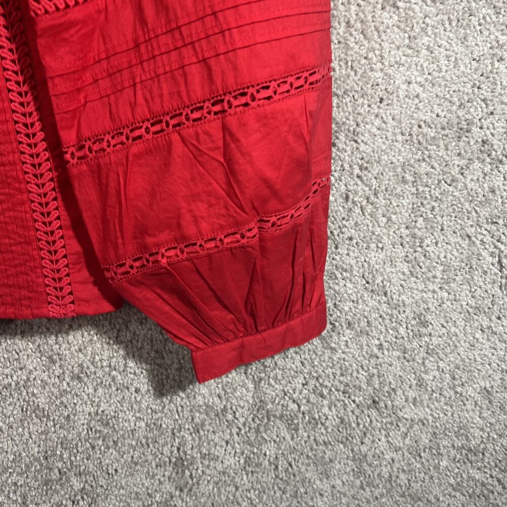 Madewell Women's XXL 2XL Red Lace Pintuck Long Puff Sleeve Blouse NWT Boho Top - Picture 3 of 15